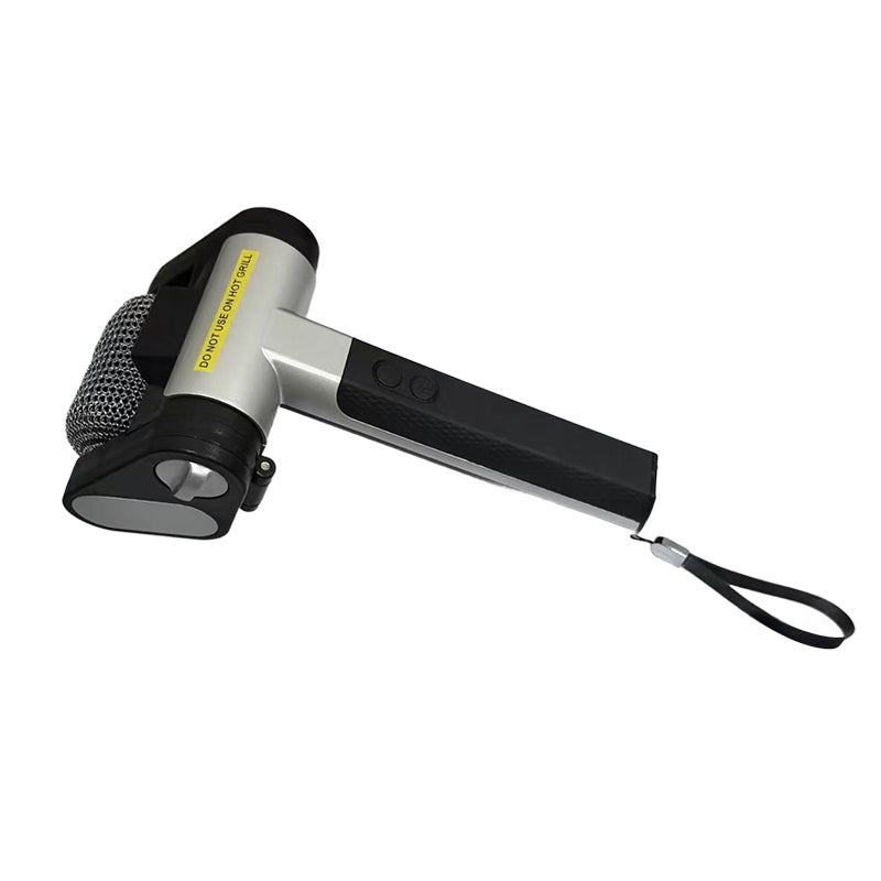Rechargeable electric roller grill brush, stainless steel, replaceable heads, home cleaning tool, barbecue accessory.