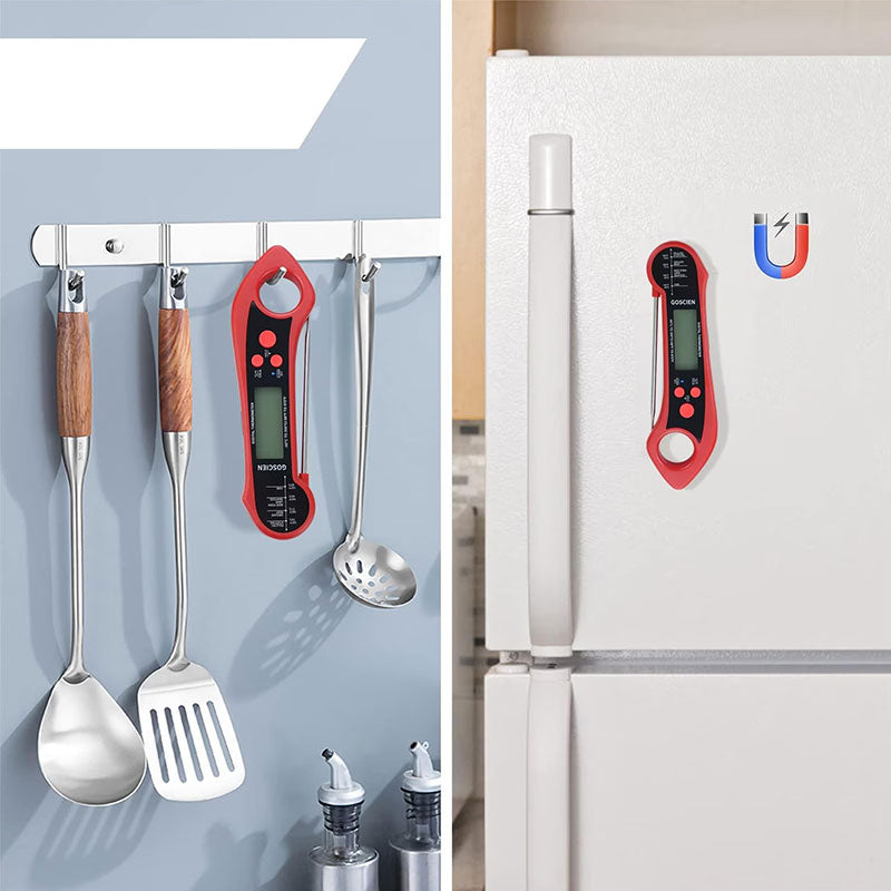 Foldable IP7 digital thermometer with dual probes: for cooking, BBQ, meat, grilling, food kitchen tools.