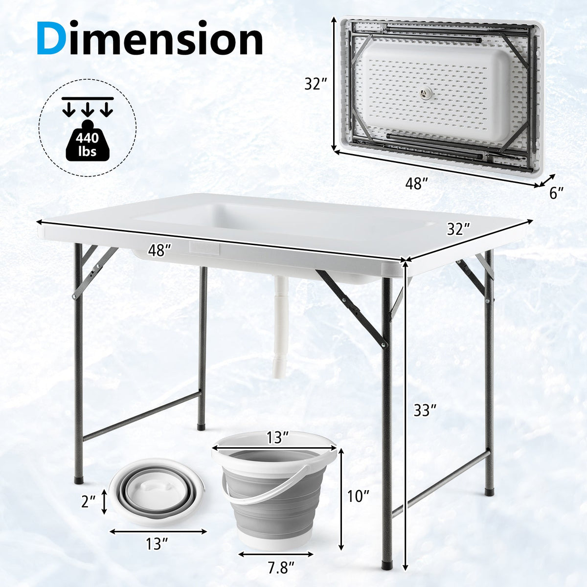 4 Feet Folding Ice Bin Table with Skirt for Camping Picnic Wedding with Ice Bucket-White