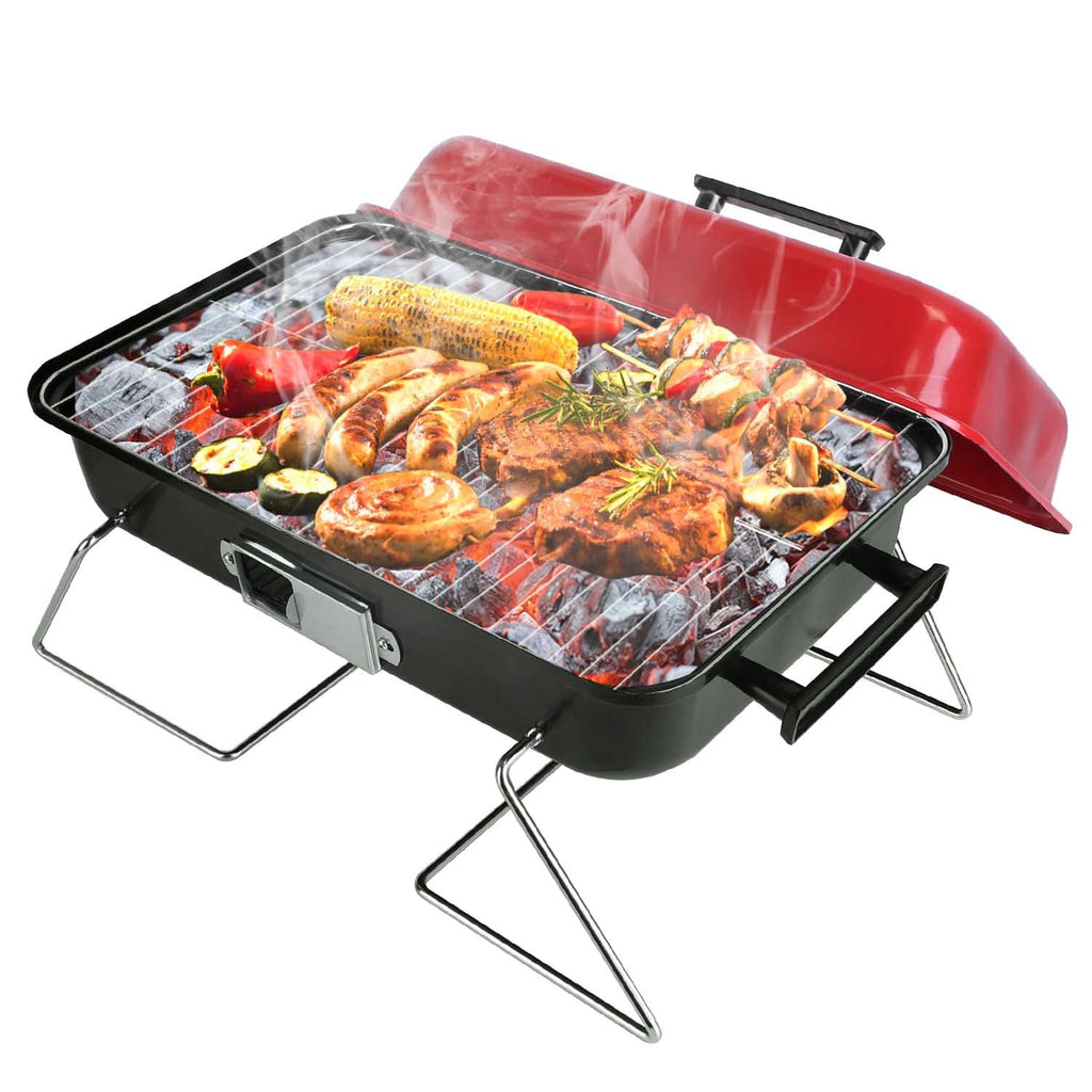 Portable Charcoal Grill OutdoorÊTabletop Grill Small Barbecue Smoker Folding BBQ Grill with Lid for Backyard Camping Picnics Beach