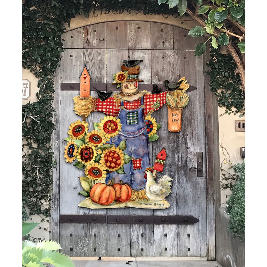 Fall Harvest Scarecrow Door Decor by Susan Winget - Thanksgiving Halloween Decor - 8471201H-SW