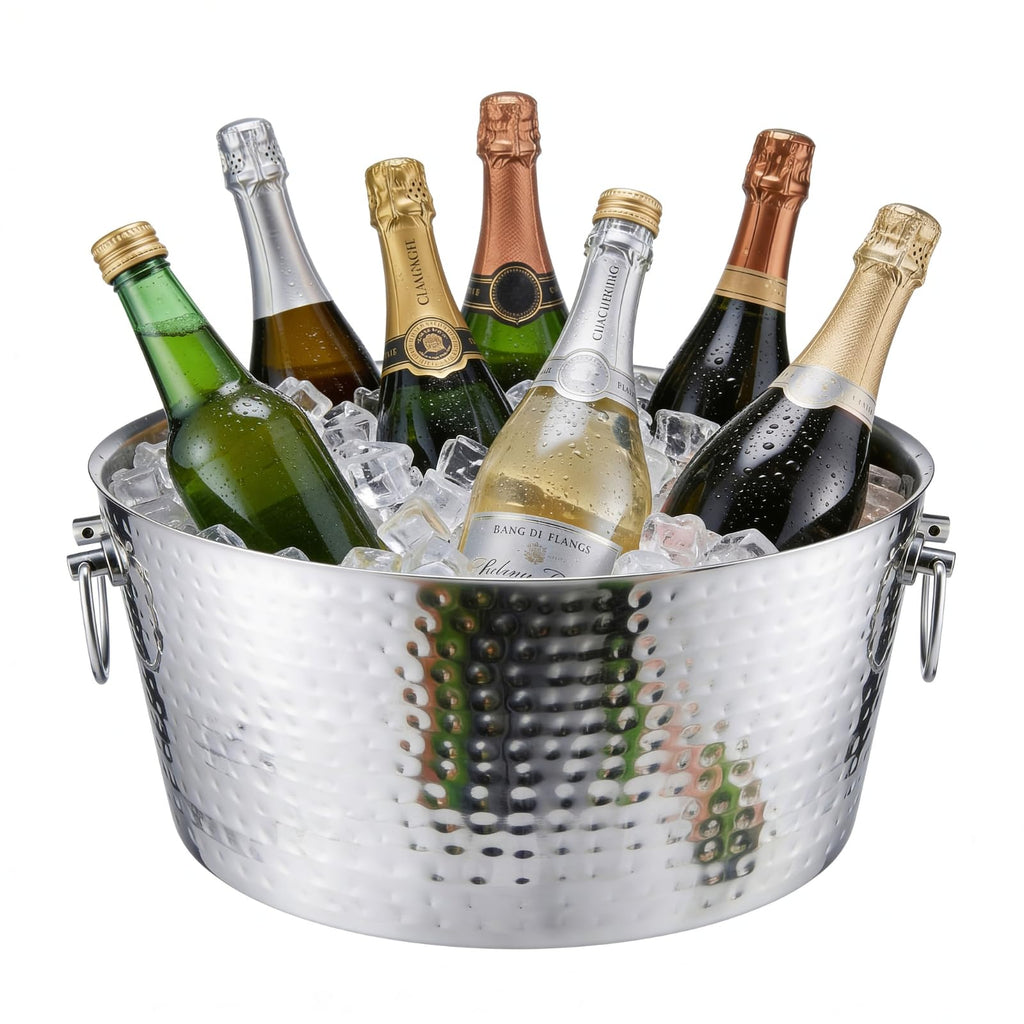 Hammered Stainless Steel Ice Bucket, Single Piece, 14.5 x 6.75 Inch