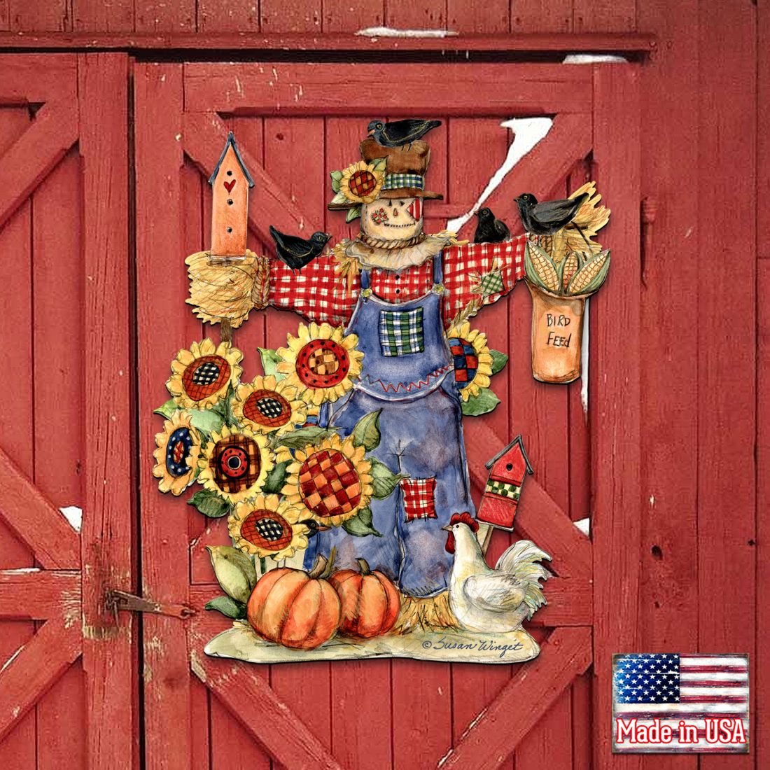 Fall Harvest Scarecrow Door Decor by Susan Winget - Thanksgiving Halloween Decor - 8471201H-SW