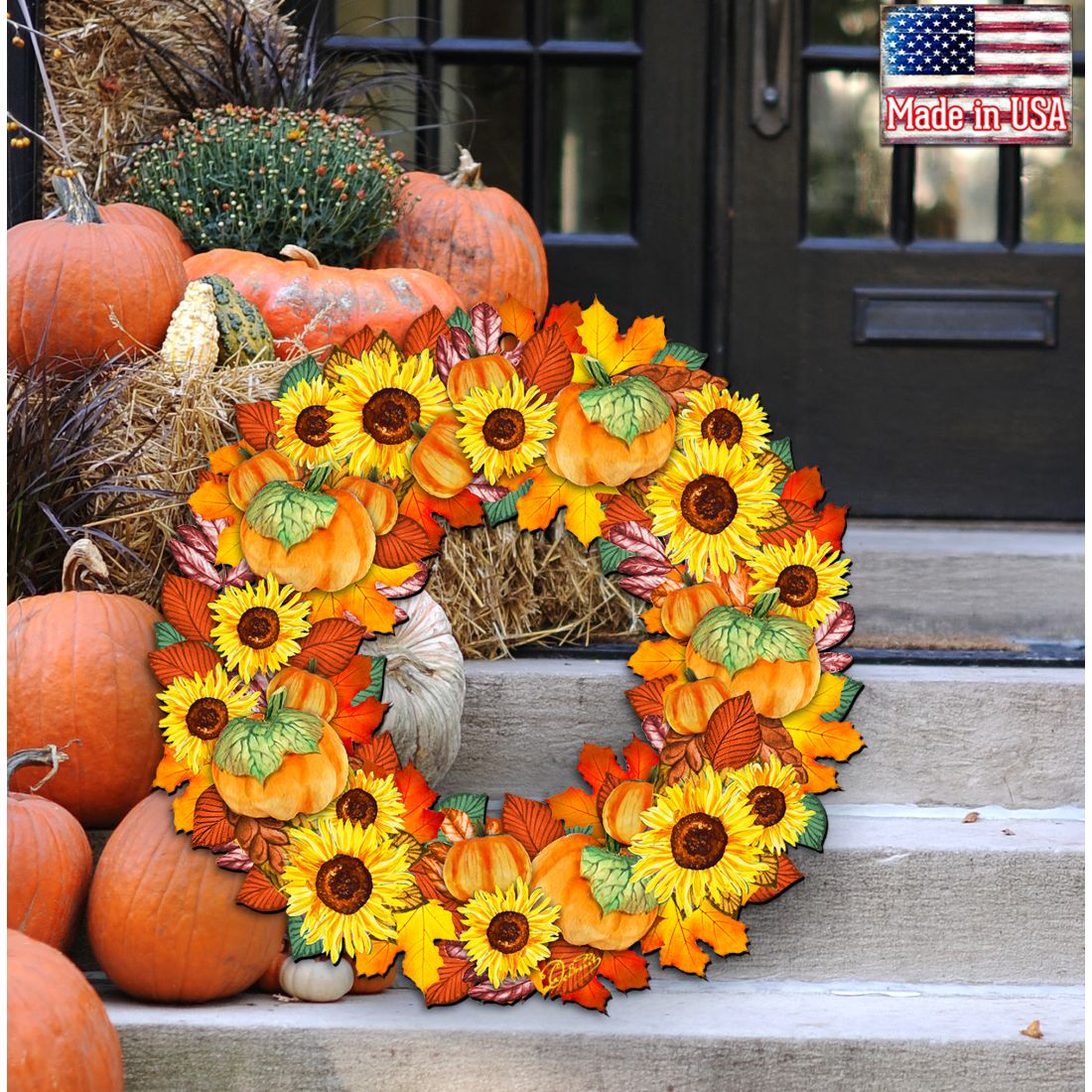Fall Holiday Door Wreath by G. DeBrekht - Thanksgiving Halloween Decor - 8185305H
