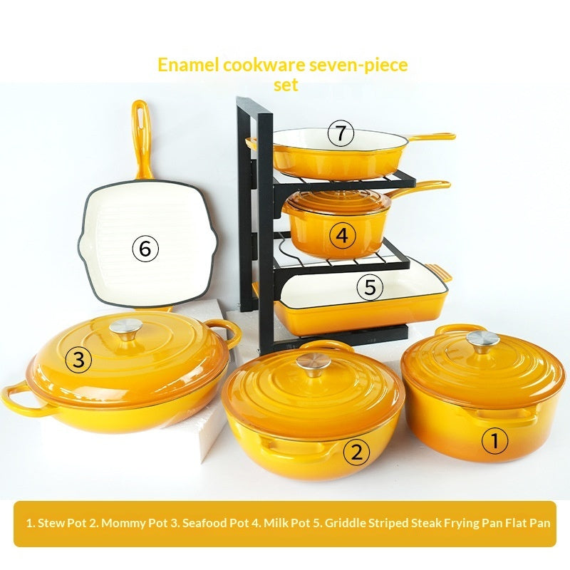 7 Pieces Cast Iron Enamel Cookware Set