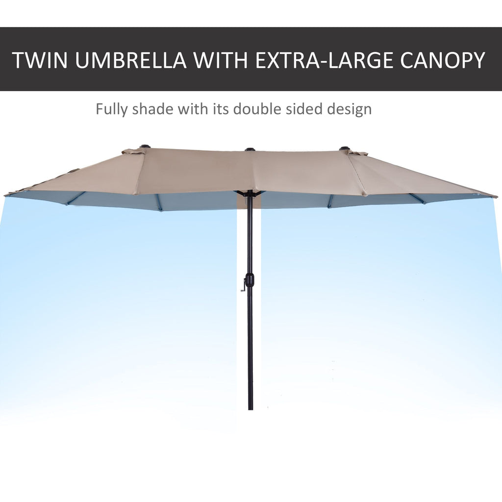 Patio Umbrella 15ft Double-Sided Outdoor Market Extra Large Umbrella with Crank Handle for Deck, Lawn, Backyard and Pool, Tan