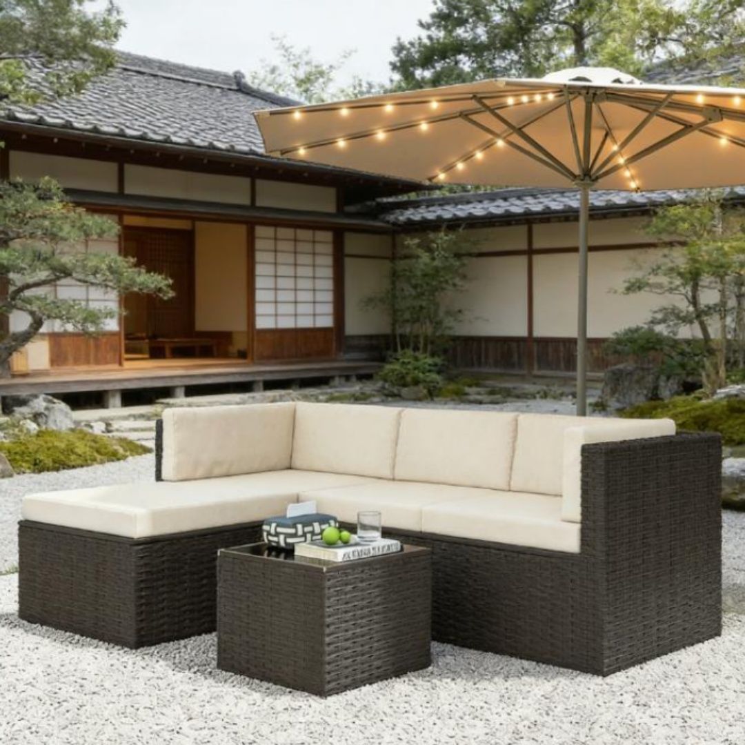 3-piece terrace furniture set, outdoor furniture set, garden set, beige