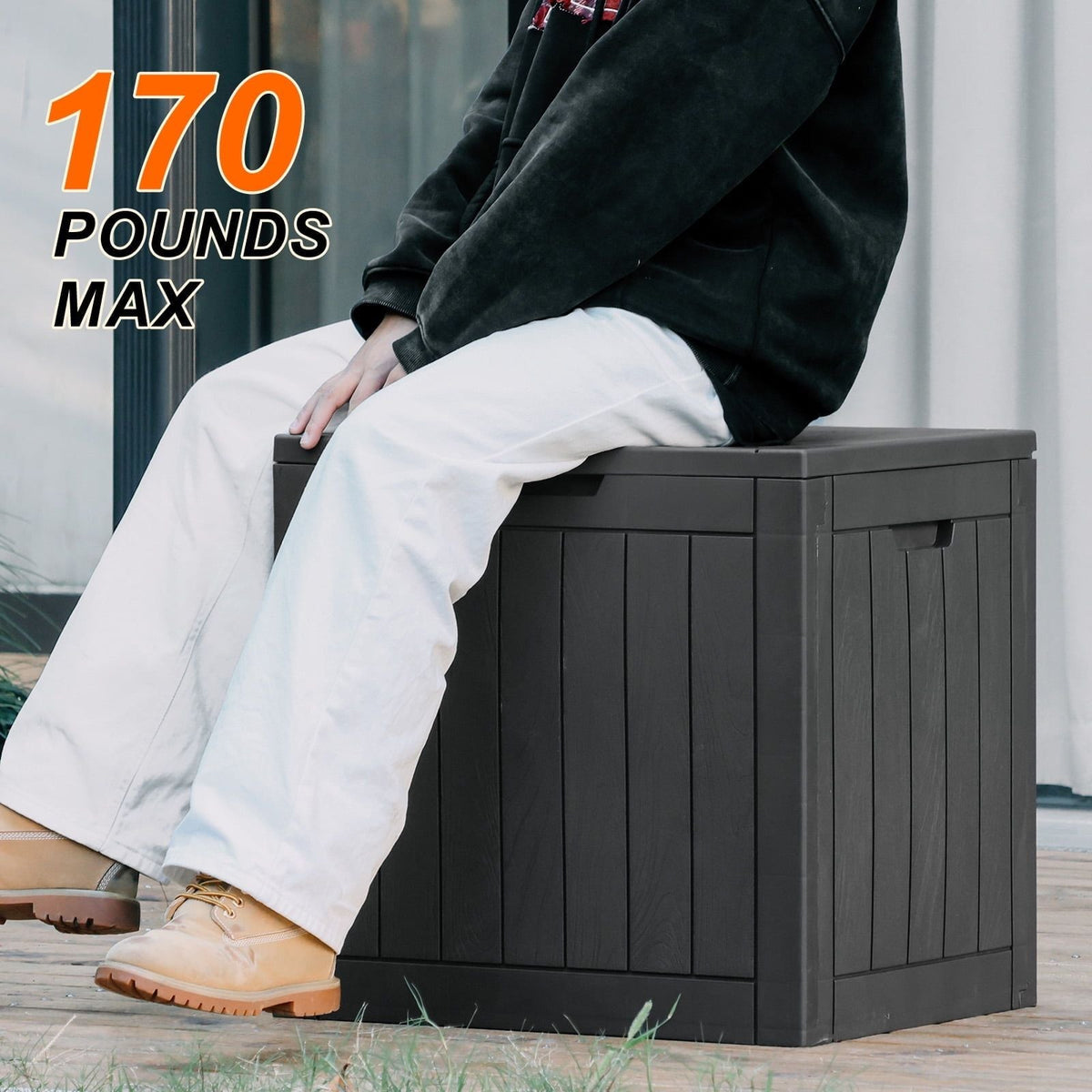 31 Gallon Resin Deck Box, Waterproof UV Resistant Outdoor Storage Box for Garden