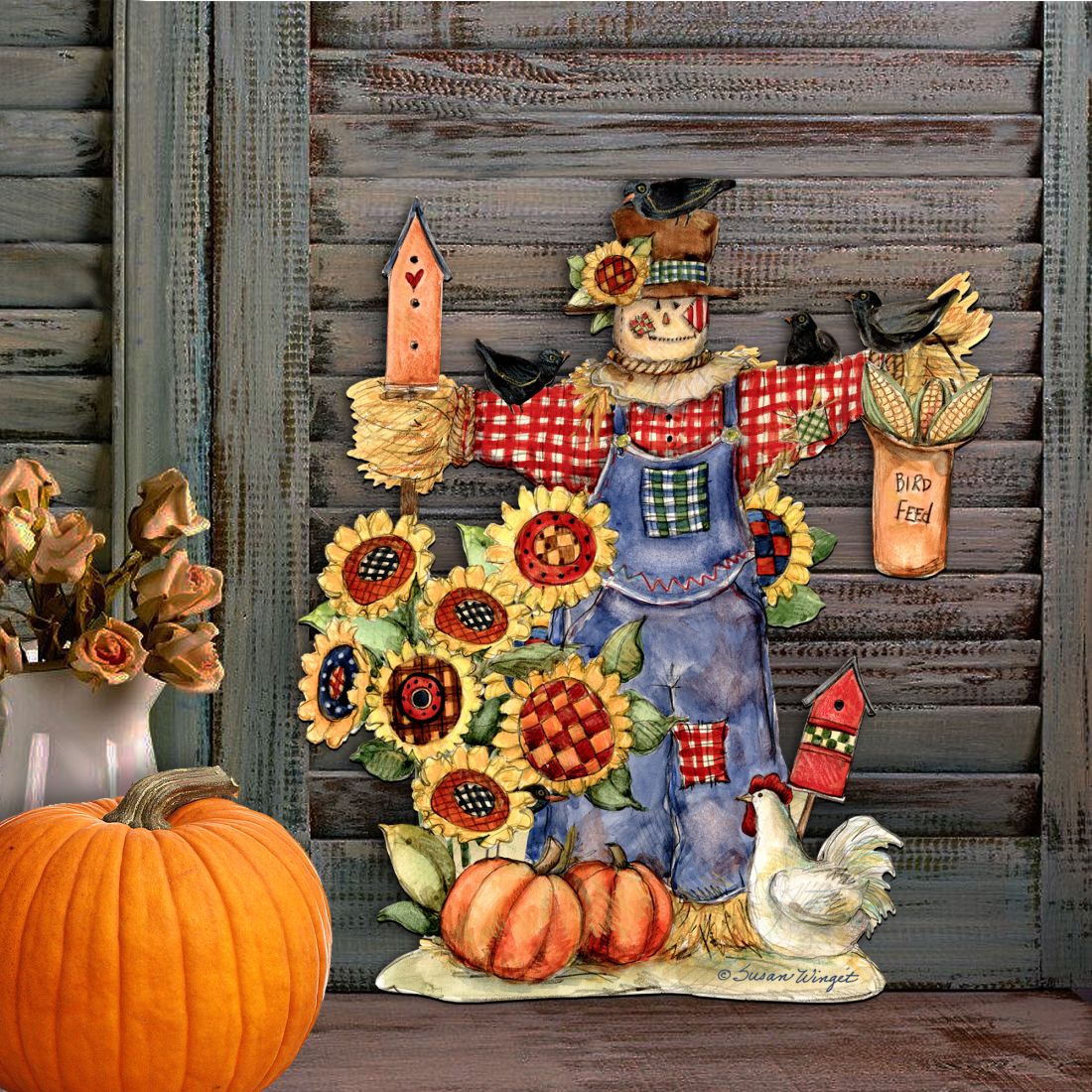 Fall Harvest Scarecrow Door Decor by Susan Winget - Thanksgiving Halloween Decor - 8471201H-SW