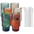 Tonal Collins Highball Glassware, Set of 6 with 6 Glass Straws & Cleaner